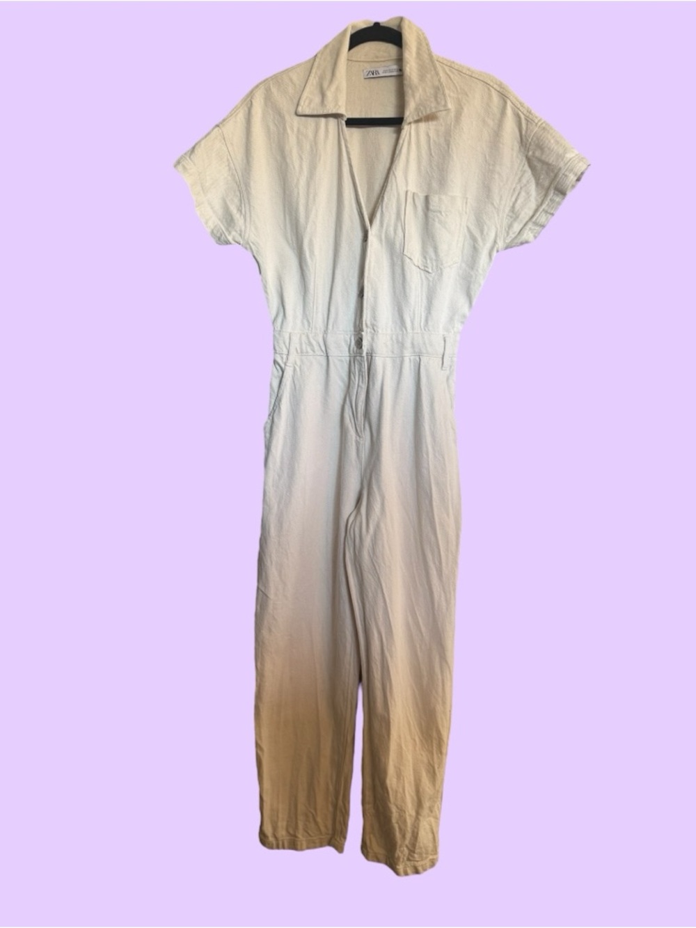 Zara Natural Cream Canvas Jumpsuit